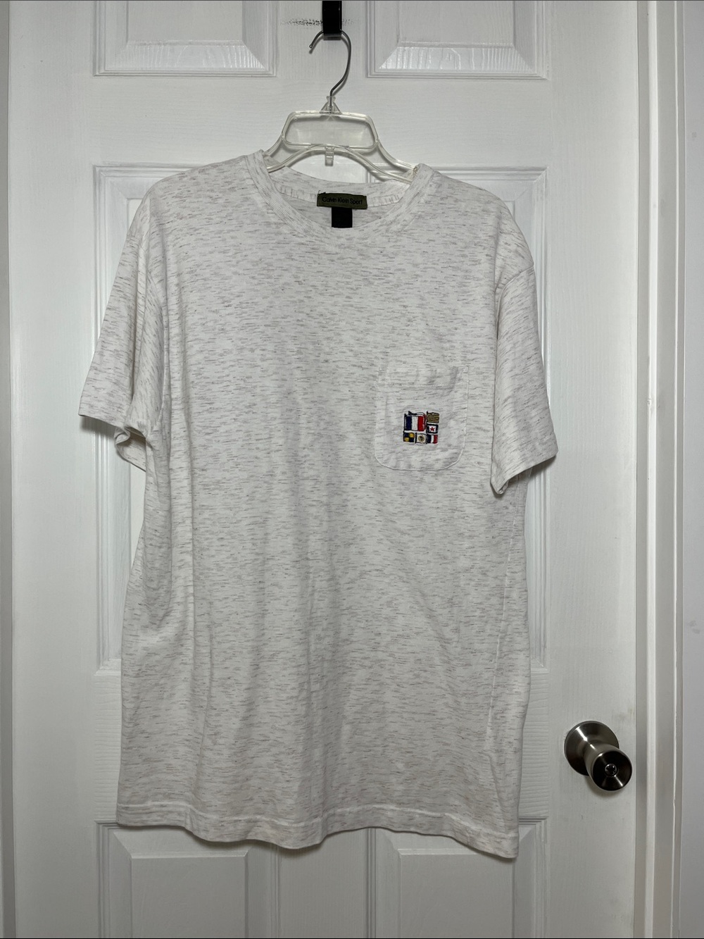 Calvin Klein 90’s Heather White Short Sleeve Pocket Tee with Nautical Patch